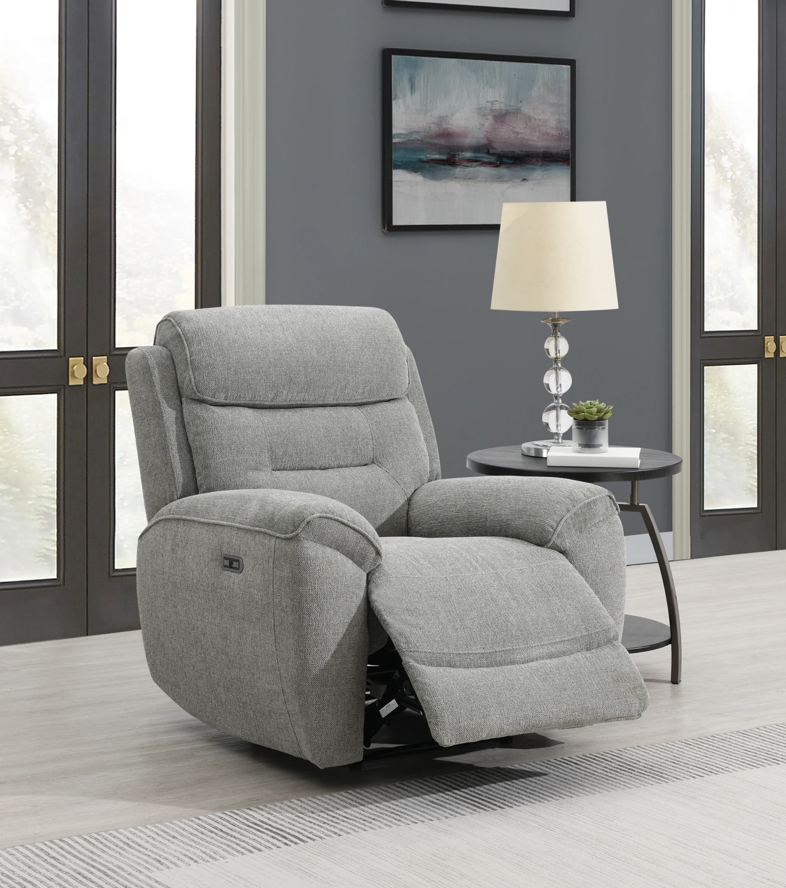 Abbey Fabric Power Recliner Sofa - Silver detail Abbey Fabric Power Recliner Sofa - Silver detail