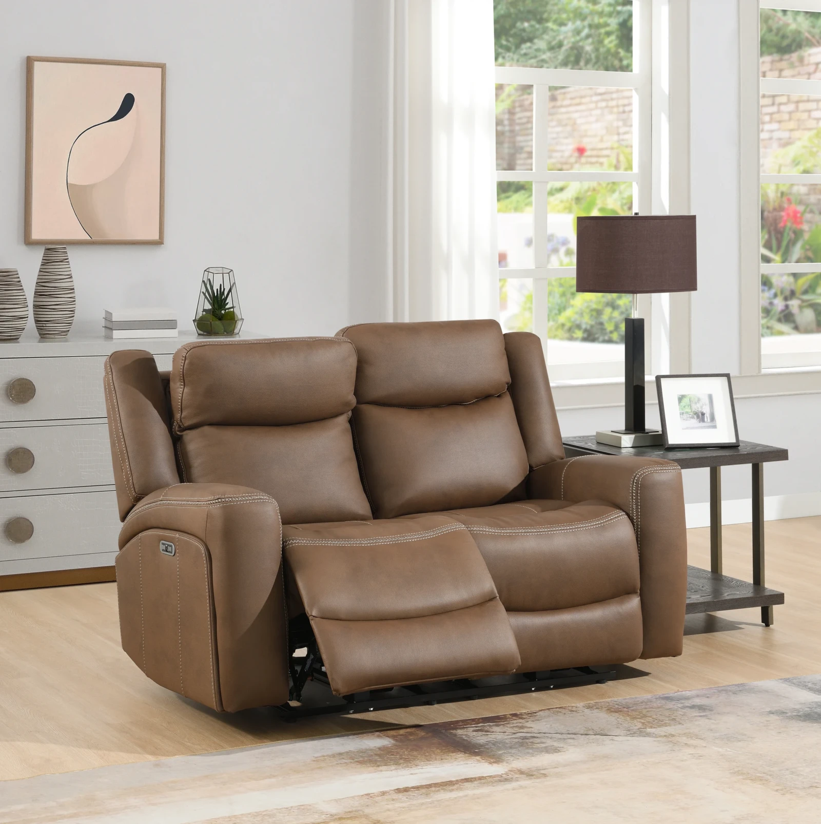 Abbey Leather Power Recliner Sofa - Tan 2 seater Abbey Leather Power Recliner Sofa - Tan 2 seater