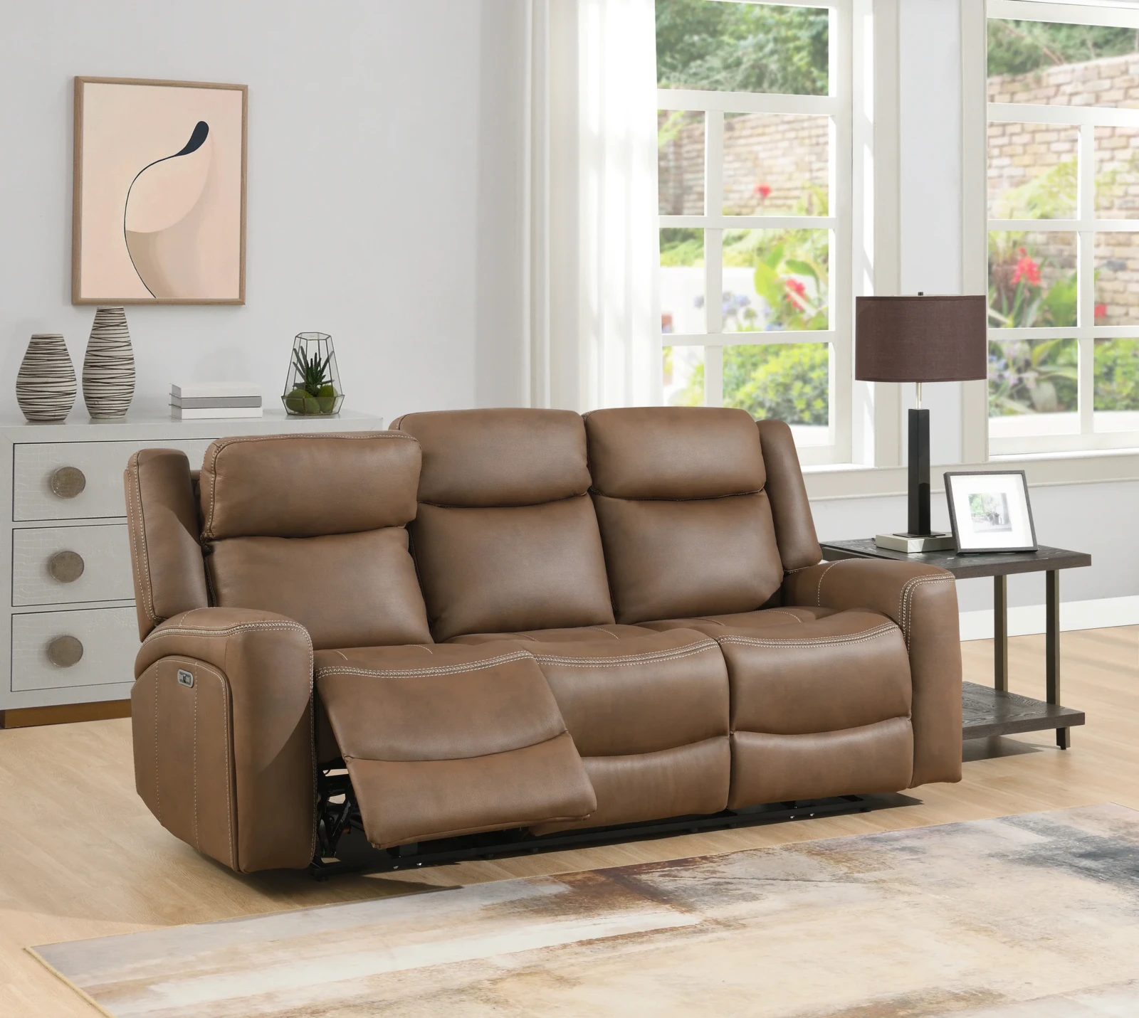 Abbey Leather Power Recliner Sofa - Tan 3 seater Abbey Leather Power Recliner Sofa - Tan 3 seater