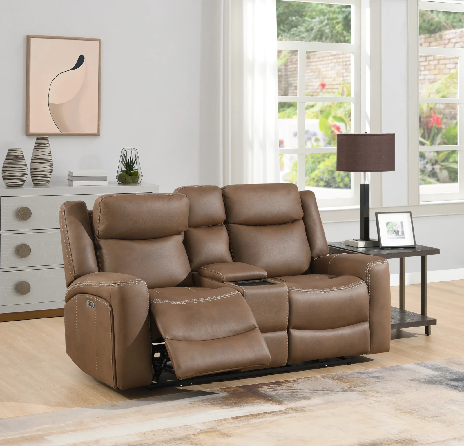 Abbey Leather Power Recliner Sofa - Tan detail Abbey Leather Power Recliner Sofa - Tan detail