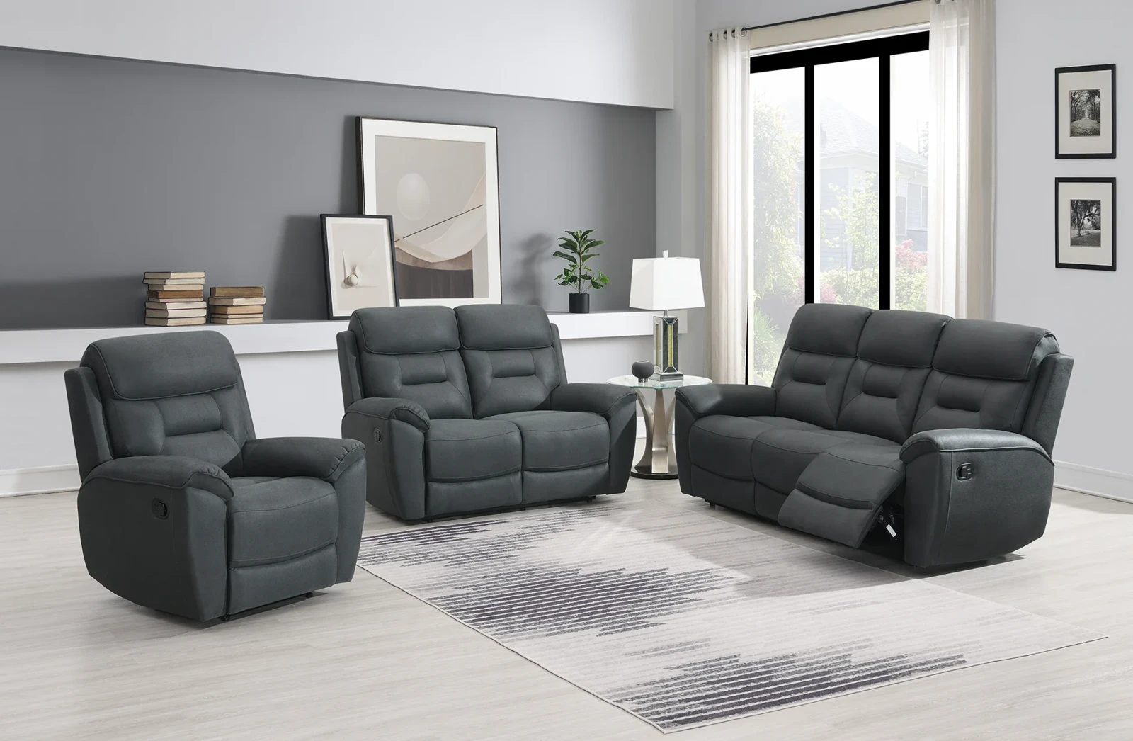 Haven Manual Recliner Sofa - Charcoal suite Haven Manual Recliner Sofa - Charcoal suite