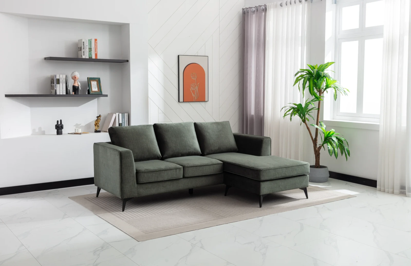 Linen Sofa - Winter Moss chaise Linen Sofa - Winter Moss chaise