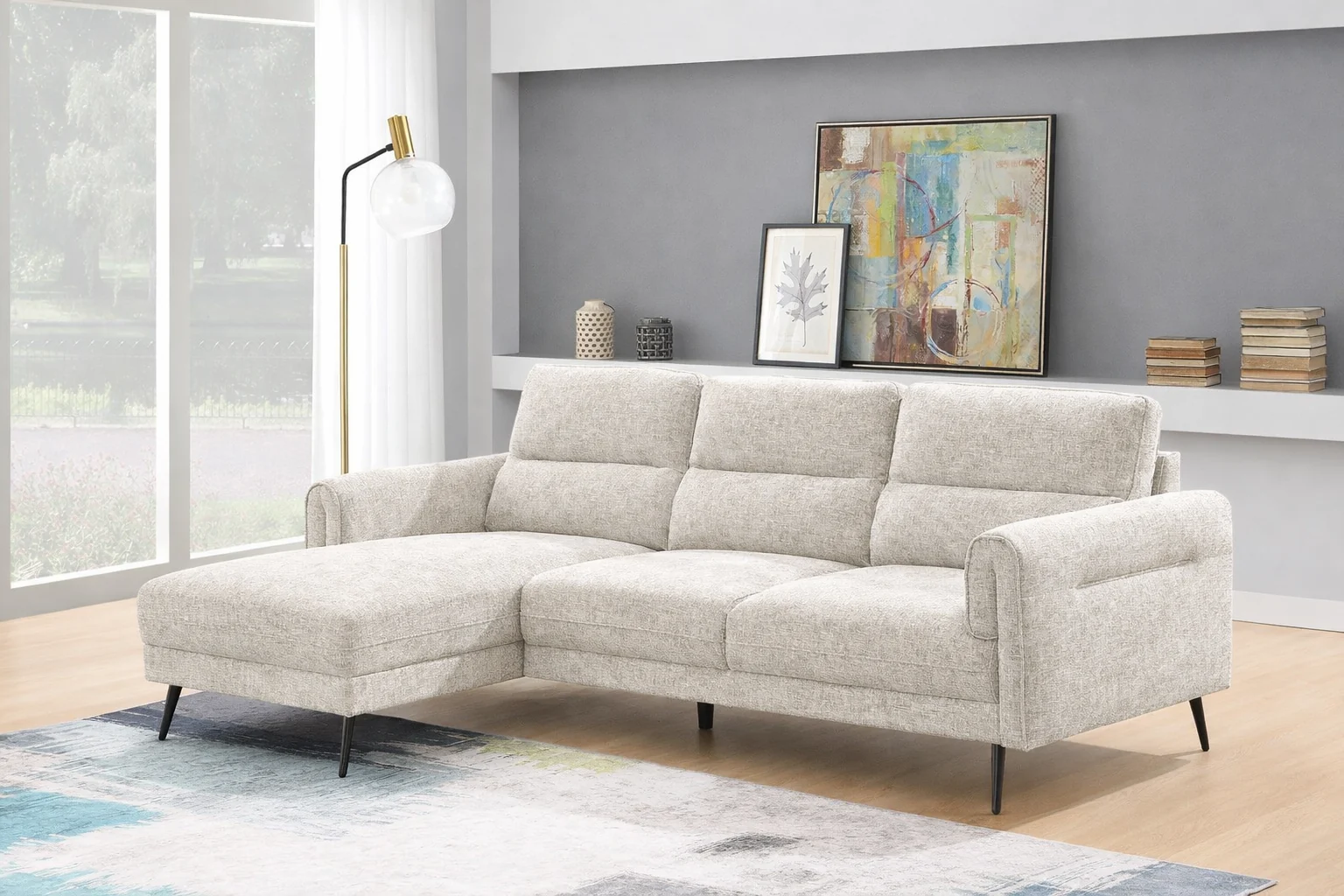 Linen Sofa - Beige chaise Linen Sofa - Beige chaise
